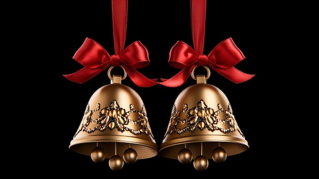 Foto ornamento natalizio decorativo con campane dorate di natale o campane jingle decorazione natalizia