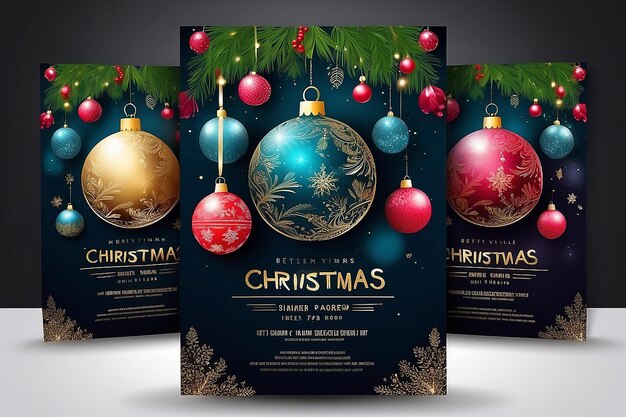 decorative christmas party flyer with creative xmas ball