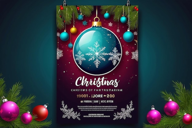 Photo decorative christmas party flyer with creative xmas ball