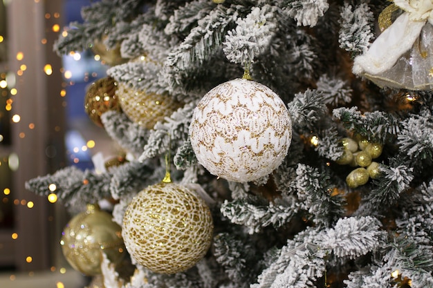 Decorative christmas toys on the fir-tree.
