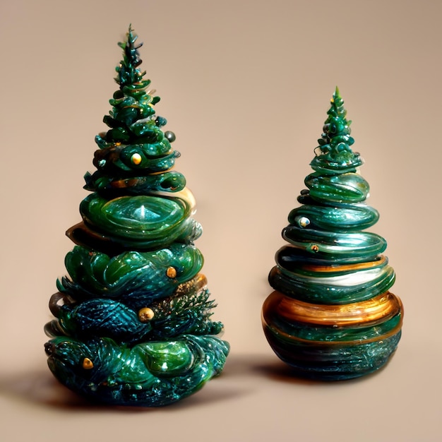Декоративные елки с украшениями Праздничный фон С Новым годом и Рождеством