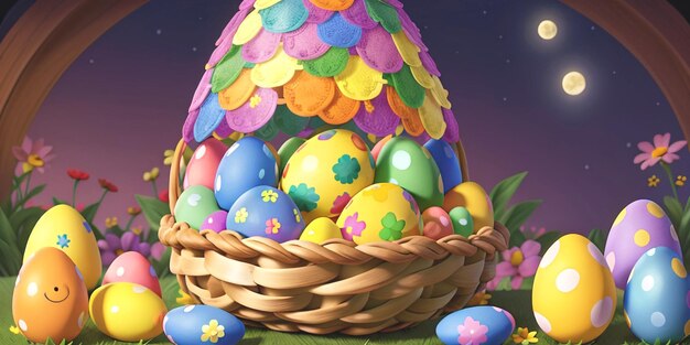 Foto cesto decorativo colorato per le uova