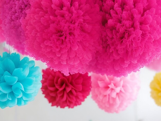 decorative colorful pom poms used for decorations arrangement around the house