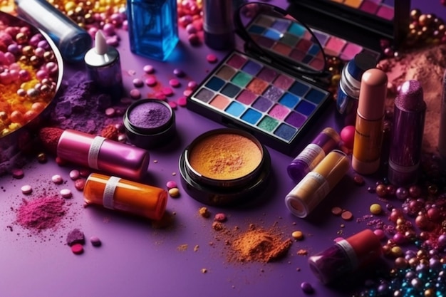 Decorative cosmetics on color table