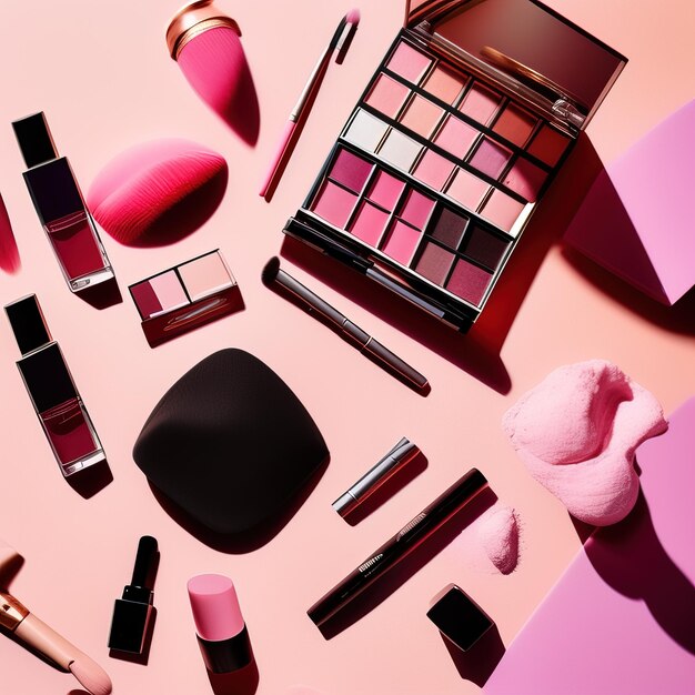 decorative cosmetics on pink