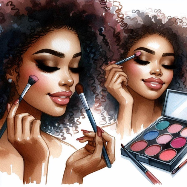 Decorative cosmetics watercolour painting girl makeup