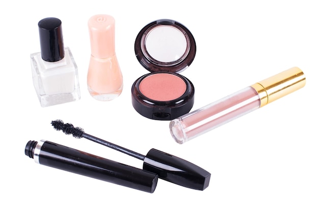 Decorative cosmetics on white background