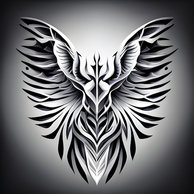 Decorative detailed mythical bird with open wings Tattoo sticker design in dark background