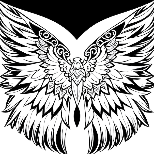 Decorative detailed mythical bird with open wings Tattoo sticker design in white background