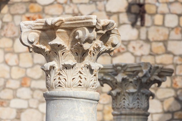 Decorative details of an ancient Ionic column.