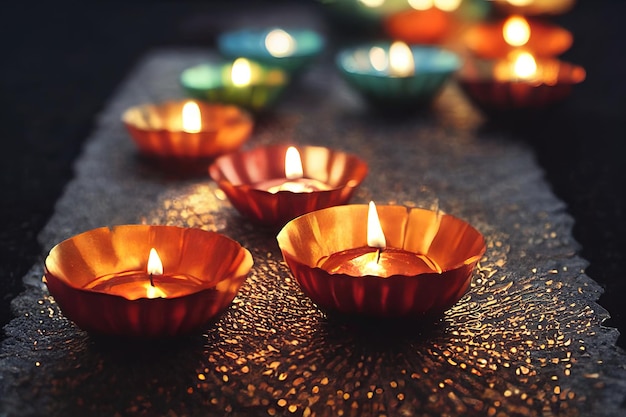 Decorative diyas for diwali selective focus