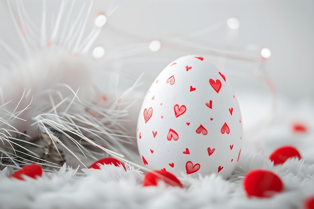 Decorative Easter egg with red hearts on white background for textbased design Concept Easter Eggs Red Hearts White Background TextBased Design Decorative Elements