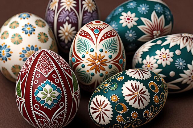 Decorative easter eggs with ornament Generative AI