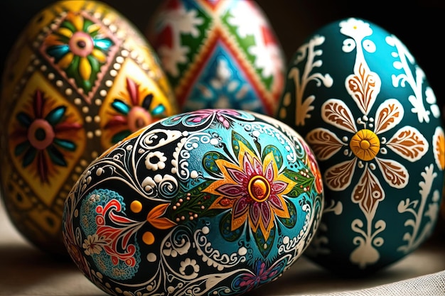 Decorative easter eggs with ornament Generative AI