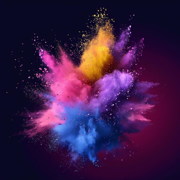 Decorative element for Indian celebration of Holi blue pink yellow purple paint powder explosion