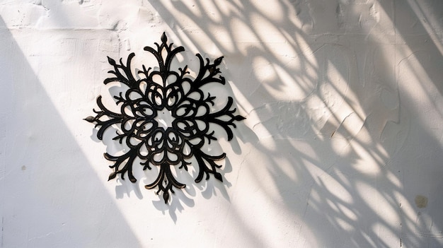Decorative element on the wall of a white building with shadow Vintage wall background
