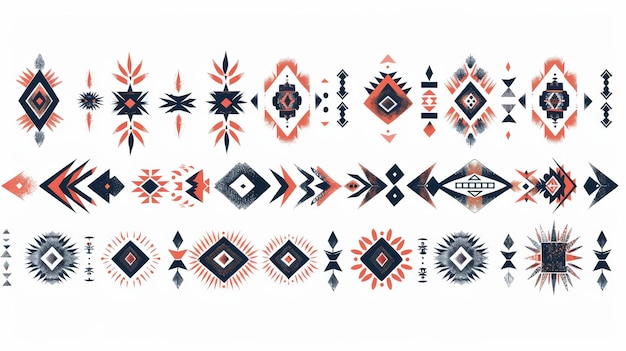 Decorative elements of Aztec geometric design isolated on white background Ethnic collection