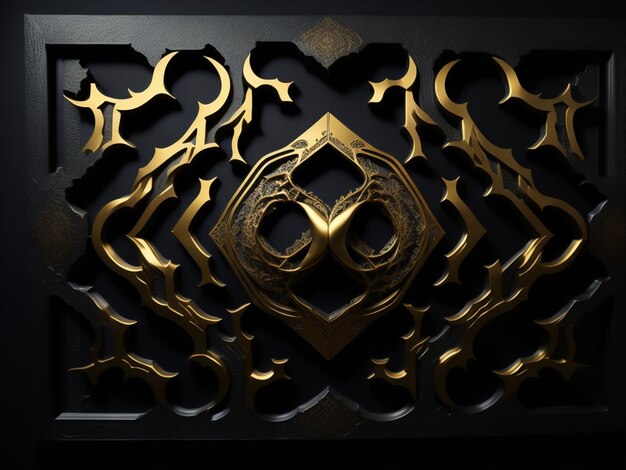 Decorative elements in oriental style on a black background 3d illustration Digital art for wall decor