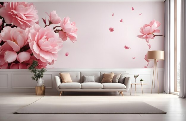 Decorative floral interior design mockup banner with copy space text