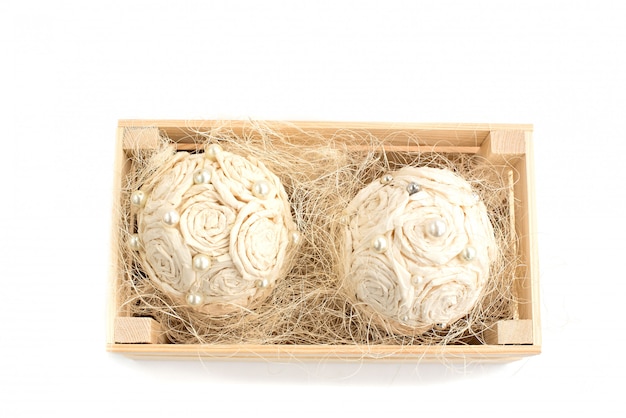 Decorative flower arrangement in a wooden box