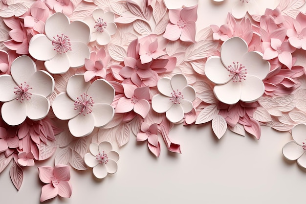 장식적인 꽃 잎 부켓과 식물성 꽃 배열 원활한 패턴 배경 3d 렌더링