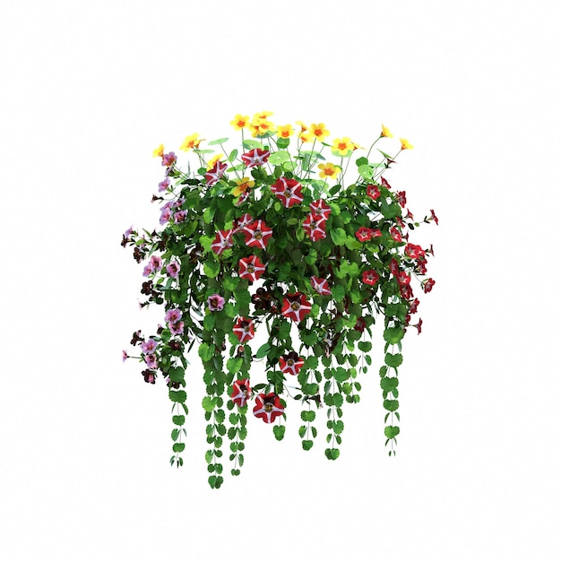 Photo decorative flower in a pot isolated on white background, 3d illustration, cg render