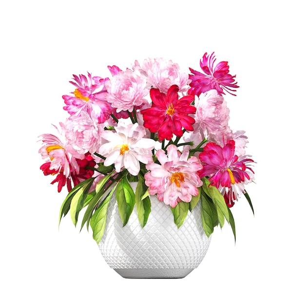 decorative flowers and plants for the interior, isolated on white background, 3D illustration, cg