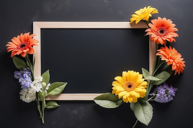 Decorative flowers with a blackboard