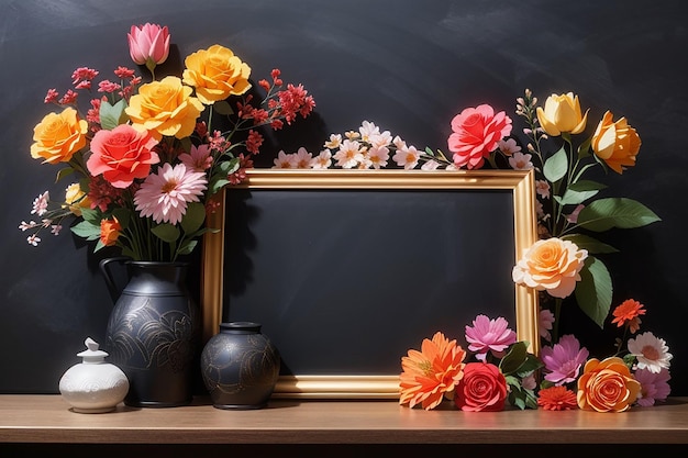 Decorative flowers with a blackboard