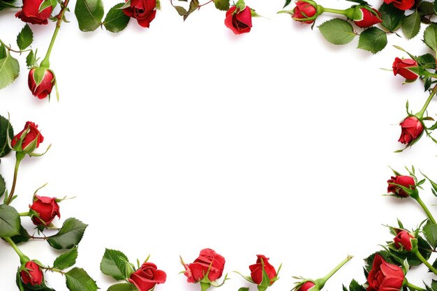 Photo a decorative frame border composed of beautiful flower roses on a white background