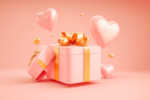 Decorative gift box heart and gold ribbon AI generated