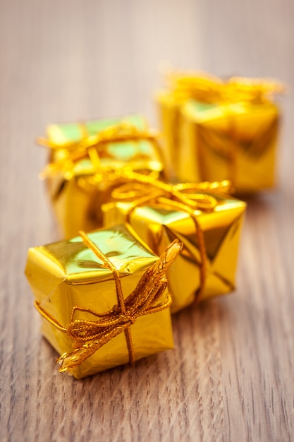 Decorative gifts on wooden table