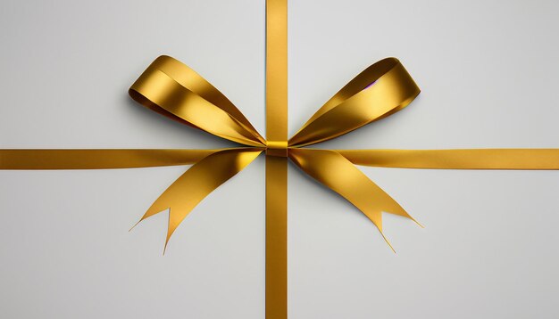 Decorative golden bow with horizontal ribbon isolated on white background