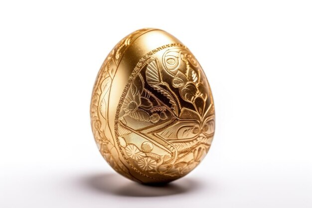 Декоративное золотое яйцо с замысловатым орнаментом, созданное с помощью технологии генеративного искусственного интеллекта.