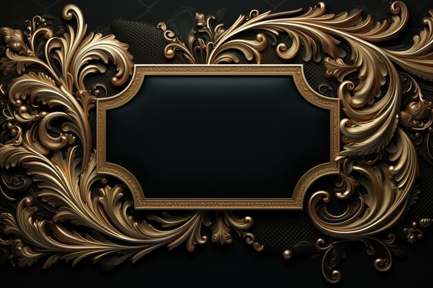 Decorative Golden Frame on Black Background