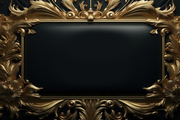 Decorative Golden Frame on Black Background