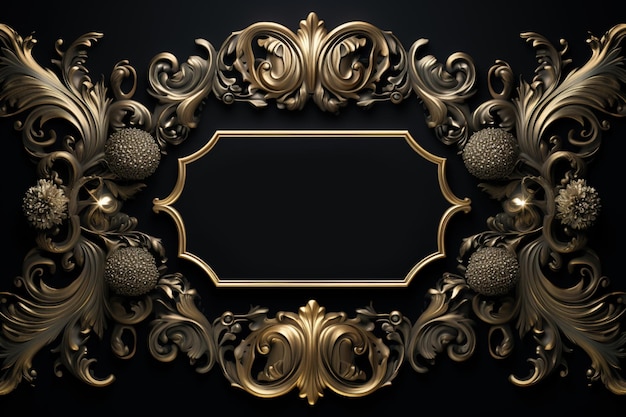 Decorative Golden Frame on Black Background