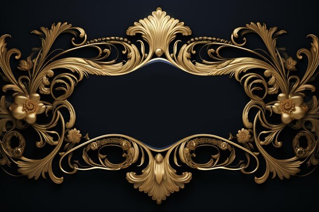 Photo decorative golden frame on black