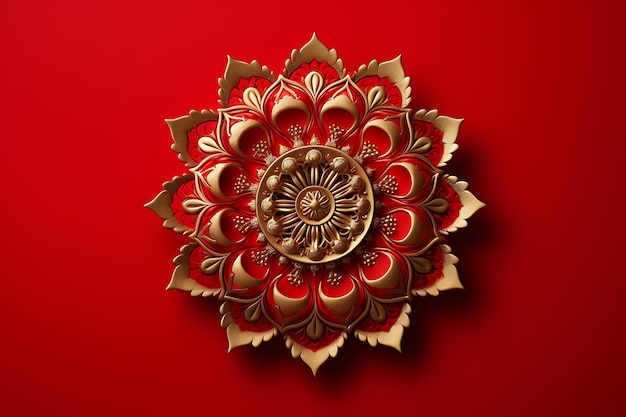 Decorative golden mandala on red background