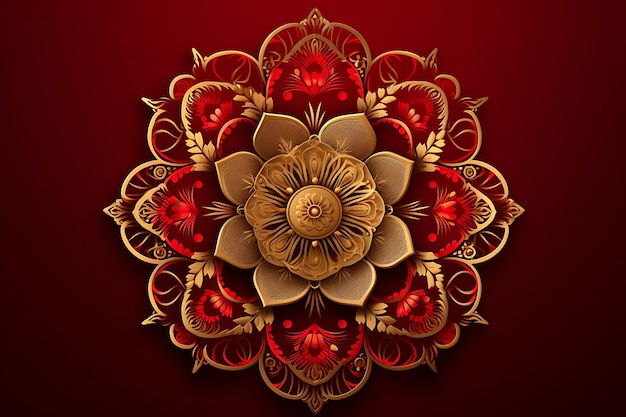 Decorative golden mandala on red background