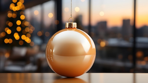 Decorative golden sphere adorned house room at holiday season Generative AI