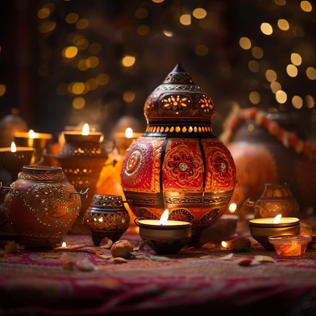 Decorative hanging lanterns ramadan kareem happy eid festival lamps background