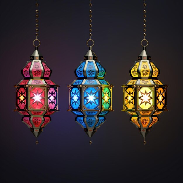 Photo decorative hanging lanterns ramadan kareem happy eid festival lamps background