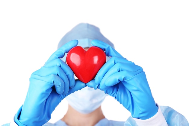 Decorative heart in doctors hands on white background