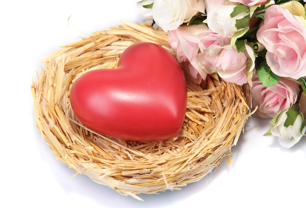 Decorative heart in nest, isolated on white