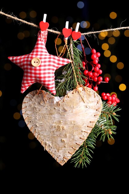 Decorative heart and star on rope