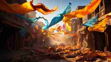 Photo decorative holi flags and banners fluttering wallpaper