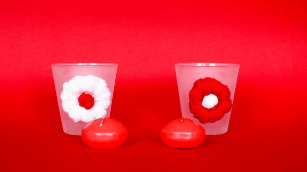 Decorative home objects Candle holders on the red background for home interior design