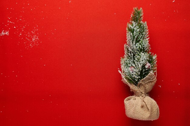 Decorative little Christmas tree on a red background