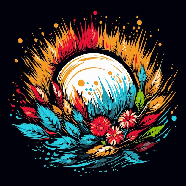 장식적인 자연 배경 벡터 아트 스타일의 밀밭에 있는 밀 귀의 추상 이미지 포스터 티셔츠 스티커 로고용 템플릿
